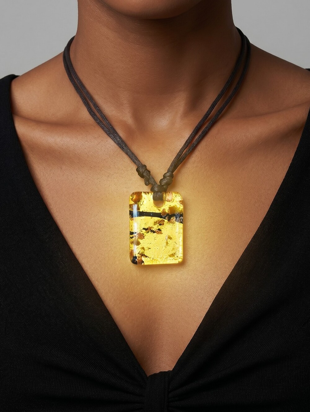 Glass artisan necklace and ring set